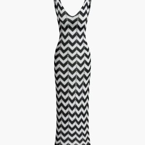 Stripe Slim Knit Long Dress - Y2K Aesthetic Fashion for Effortless Style