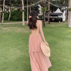 Style Irregular Slimming Strap Beach Dress - Elegant Fairy Aesthetic Maxi Dress