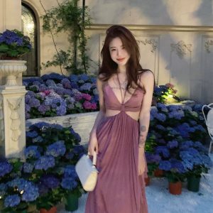 Style Irregular Slimming Strap Beach Dress - Elegant Fairy Aesthetic Maxi Dress