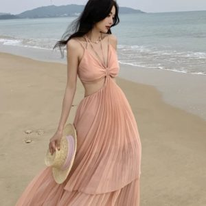 Style Irregular Slimming Strap Beach Dress - Elegant Fairy Aesthetic Maxi Dress