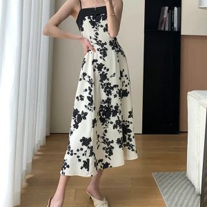 Summer 2024 Y2K Aesthetic Long Print Dress - Elegant Sleeveless Spaghetti Strap Style