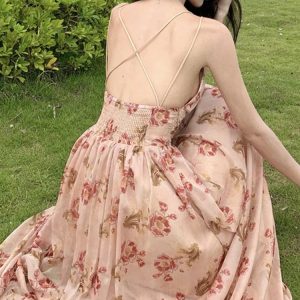 Summer Floral Spaghetti Strap A-Line Dress for Women - Backless Beach Party Style