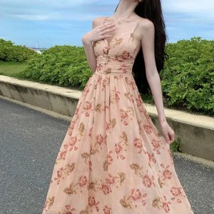 Summer Floral Spaghetti Strap A-Line Dress for Women - Backless Beach Party Style