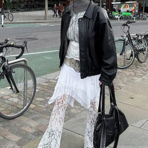 Summer Mesh Splice Culottes: See-Through Lace Pants for Women - Loose Streetwear Fashion