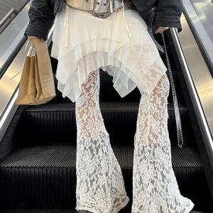 Summer Mesh Splice Culottes: See-Through Lace Pants for Women - Loose Streetwear Fashion