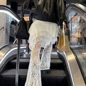 Summer Mesh Splice Culottes: See-Through Lace Pants for Women - Loose Streetwear Fashion