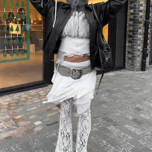 Summer Mesh Splice Culottes: See-Through Lace Pants for Women - Loose Streetwear Fashion