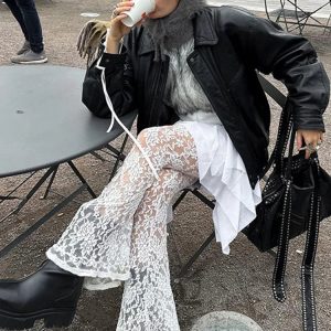 Summer Mesh Splice Culottes: See-Through Lace Pants for Women - Loose Streetwear Fashion