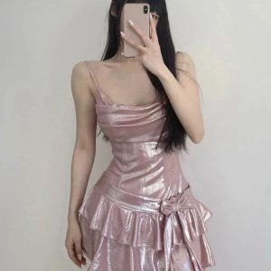 Summer Pink Kawaii Dress with Backless Design, Bow Belt, and Vintage Mini Style 2024