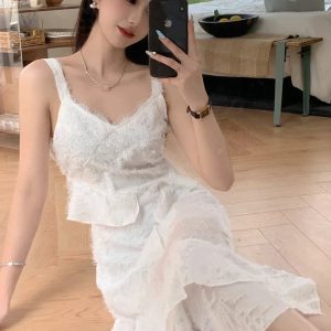 Summer White Irregular Y2K Dress - Vintage Elegant Off Shoulder Sleeveless Party Frock