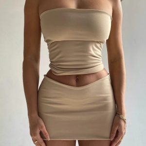 Summer Women’s Y2K Aesthetic 2-Piece Set: Sleeveless Backless Crop Top & High Waist Mini Dress