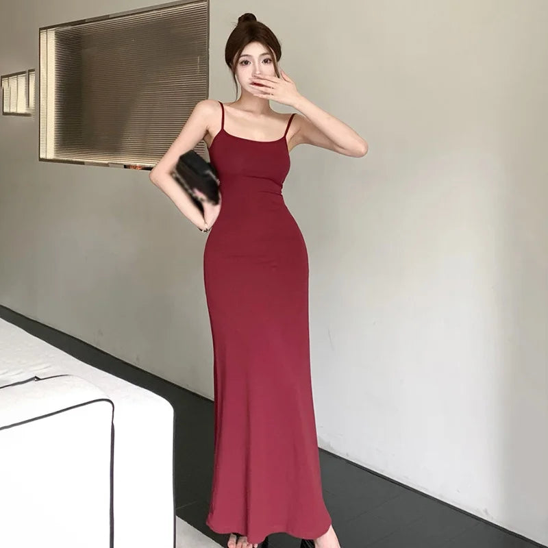 Summer Women’s Y2K Aesthetic Sleeveless Maxi Dress - Spaghetti Strap Backless Party Wear