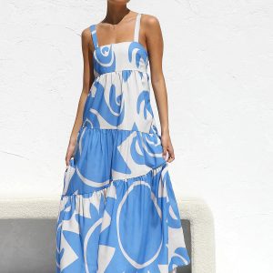 Sun Print Cami Dress - Y2K Aesthetic Long Dress for Boho and Coquette Style Lovers