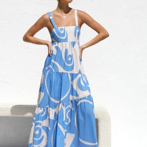 Sun Print Cami Dress - Y2K Aesthetic Long Dress for Boho and Coquette Style Lovers