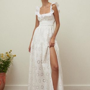 Sundrenched Cotton Eyelet Embroidered Maxi Dress for Y2K Aesthetic and Coquette Style