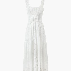 Sundrenched Cotton Eyelet Embroidered Maxi Dress for Y2K Aesthetic and Coquette Style