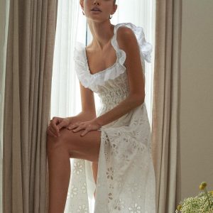 Sundrenched Cotton Eyelet Embroidered Maxi Dress for Y2K Aesthetic and Coquette Style