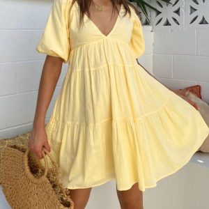 Sunshine Zippered Plunge Skater Dress - Y2K Aesthetic Cute Summer Outfit