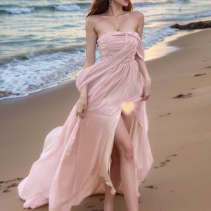 Sweet Chiffon Split Mop Long Dress - Y2K Aesthetic Seaside Holiday Skirt