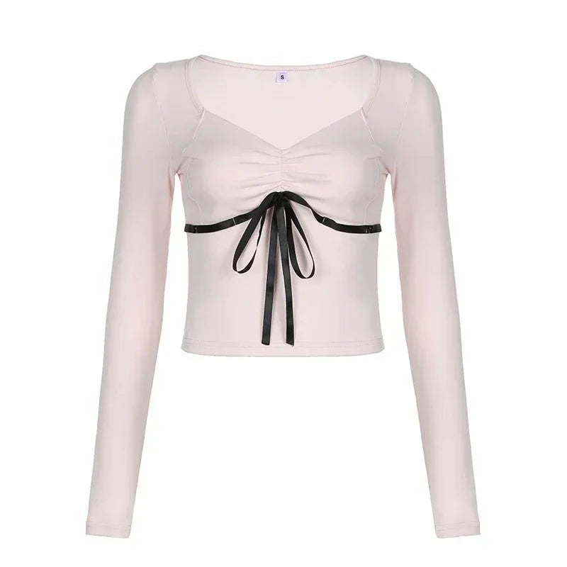 Sweet Contrast Ribbon Crop Top - Y2K Fashion Essential for Summer Outfits & Aesthetic Looks