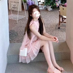 Sweet Pink Y2K Mini Dress - Casual Sleeveless Elegant Korean Style for Summer Parties 2024