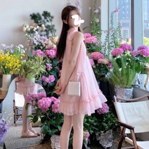 Sweet Pink Y2K Mini Dress - Casual Sleeveless Elegant Korean Style for Summer Parties 2024