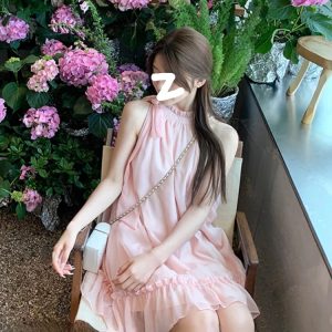 Sweet Pink Y2K Mini Dress - Casual Sleeveless Elegant Korean Style for Summer Parties 2024