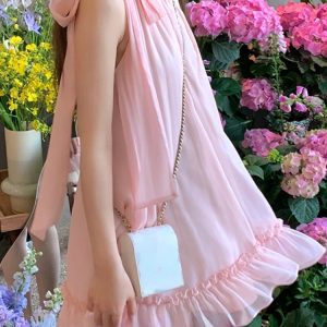 Sweet Pink Y2K Mini Dress - Casual Sleeveless Elegant Korean Style for Summer Parties 2024