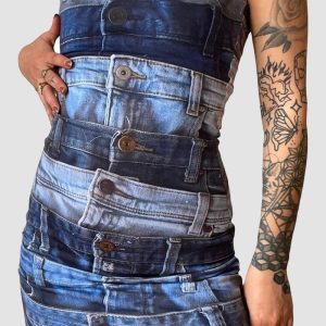 Syrinx Y2K Denim Button Dress - Vintage-Inspired Grunge Style for Aesthetic Outfits