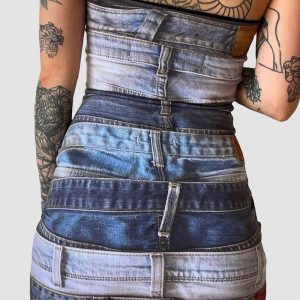 Syrinx Y2K Denim Button Dress - Vintage-Inspired Grunge Style for Aesthetic Outfits