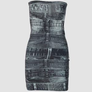 Syrinx Y2K Denim Button Dress - Vintage-Inspired Grunge Style for Aesthetic Outfits