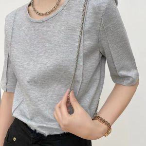 Tencel Cotton Y2K Aesthetic Round Neck Half Sleeve T-Shirt for Trendy Outfits