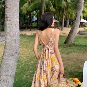 Thailand Seaside Beach Skirt Slip Dress with Back Bow - Y2K Vacation Style