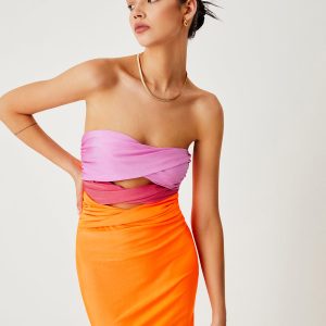 Three-Tone Twist Cutout Midi Tube Dress - Y2K Aesthetic Fashion for Trendy Outfits