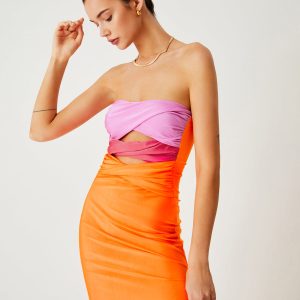 Three-Tone Twist Cutout Midi Tube Dress - Y2K Aesthetic Fashion for Trendy Outfits