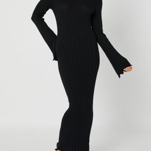 Tranquility Rib Open Back Long Sleeve Dress - Y2K Aesthetic Fashion for Effortless Style