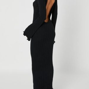 Tranquility Rib Open Back Long Sleeve Dress - Y2K Aesthetic Fashion for Effortless Style