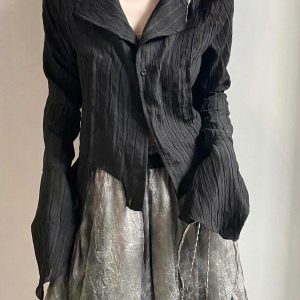 Trendy Black Irregular Shirt - Y2K Aesthetic Top for Grunge and Coquette Styles