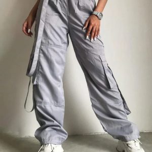 Trendy High Waist Pink Cargo Pants for Women - Loose Fit Baggy Sweatpants for Fall 2023