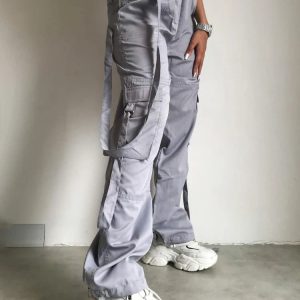 Trendy High Waist Pink Cargo Pants for Women - Loose Fit Baggy Sweatpants for Fall 2023