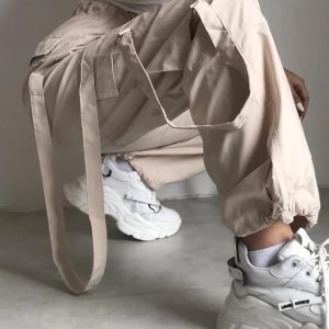 Trendy High Waist Pink Cargo Pants for Women - Loose Fit Baggy Sweatpants for Fall 2023