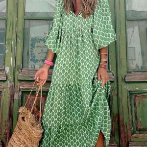 Trendy Hot Green Printed Maxi Dress for Y2K Fashion Lovers - Perfect Vacation Outfit