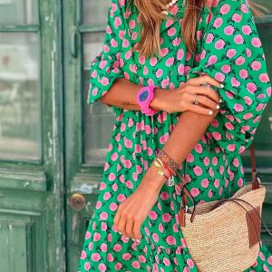 Trendy Hot Green Printed Maxi Dress for Y2K Fashion Lovers - Perfect Vacation Outfit