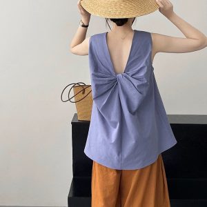 Trendy Knotted Back Sleeveless Blouse - Y2K Aesthetic Top for Effortless Style