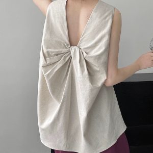 Trendy Knotted Back Sleeveless Blouse - Y2K Aesthetic Top for Effortless Style