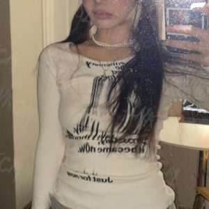 Trendy Letter Printing Long Sleeve T-Shirt for Y2K Fashion Lovers and Aesthetic Outfits