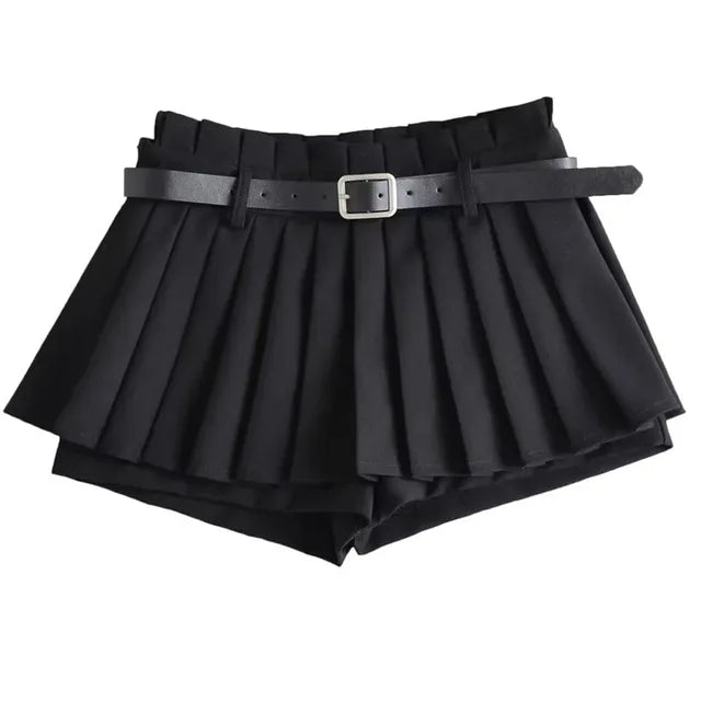 Trendy Low Waist Slim Mini Pleated Skirt with Belt - Y2K Fashion for Summer Style