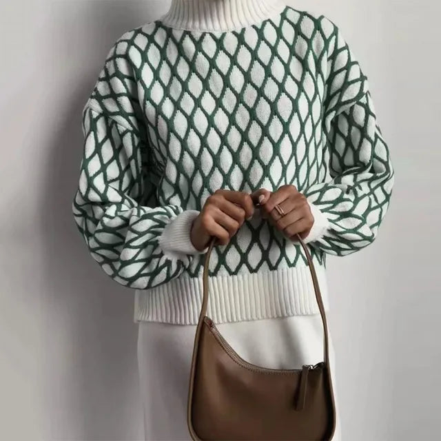 Trendy Striped Knitted Turtleneck Sweater for Women - Casual Autumn Pullover Tops 2023