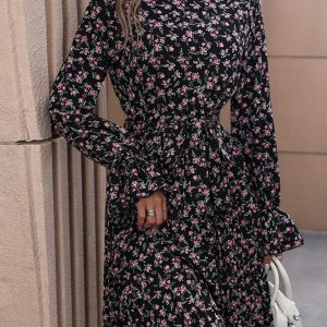 Trendy Women's Long Sleeve Printed Dress in Y2K Aesthetic for Effortless Style