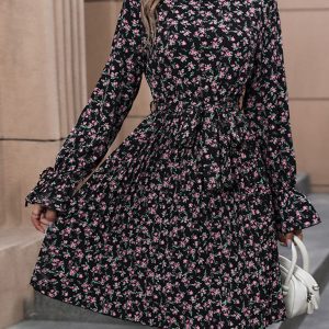 Trendy Women's Long Sleeve Printed Dress in Y2K Aesthetic for Effortless Style